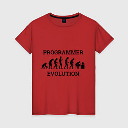 Футболка хлопковая женская Эволюция программиста, цвет: красный