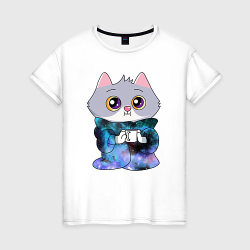 Женская футболка Котёнок в пледе / Белый – фото 1