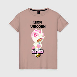 Футболка хлопковая женская BRAWL STARS LEON UNICORN, цвет: пыльно-розовый