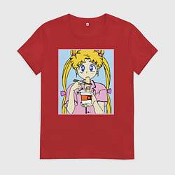 Футболка хлопковая женская Sailor Moon Usagi Tsukino, цвет: красный
