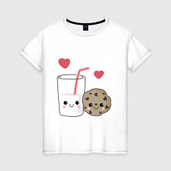 Футболка хлопковая женская Milk and Cookies Love, цвет: белый