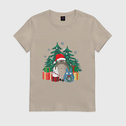 Футболка хлопковая женская New Year Totoro, цвет: миндальный