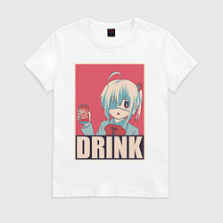 Футболка хлопковая женская DRINK, цвет: белый