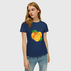 Футболка хлопковая женская Апельсины, цвет: тёмно-синий — фото 2