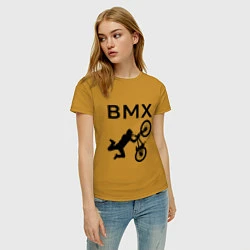 Футболка хлопковая женская Велоспорт BMX Z, цвет: горчичный — фото 2