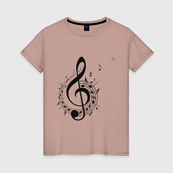 Женская футболка Скрипичный ключ ноты по кругу
