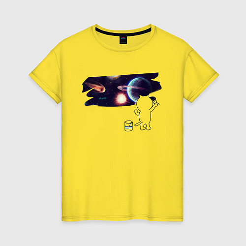 Женская футболка Котик рисует космос / Желтый – фото 1
