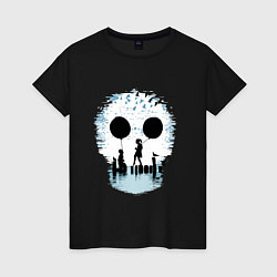 Женская футболка Иллюзия - девушка и юноша держат глаза Skull
