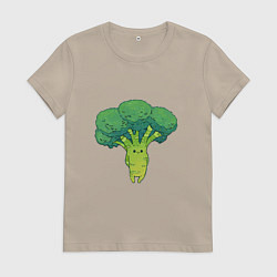 Футболка хлопковая женская Симпатичный брокколи, цвет: миндальный