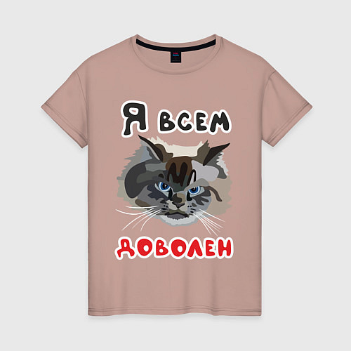Женская футболка Довольный кот / Пыльно-розовый – фото 1