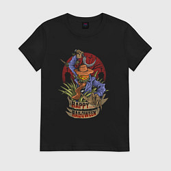 Футболка хлопковая женская Happy Helloween, цвет: черный