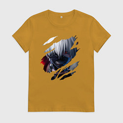 Футболка хлопковая женская Кен Канеки, цвет: горчичный