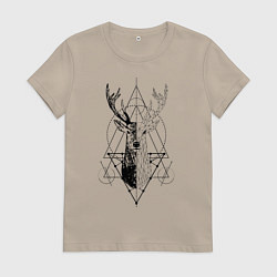 Футболка хлопковая женская Polygonal deer, цвет: миндальный