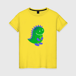 Футболка хлопковая женская Зеленый дракончик-динозаврик, цвет: желтый