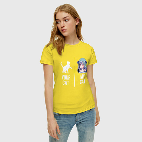 Женская футболка Твоя кошка, моя кошка / Желтый – фото 3