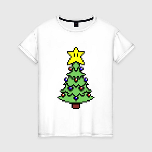 Женская футболка Пиксельная елка / Белый – фото 1