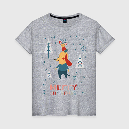 Женская футболка Merry Christmas Собачки / Меланж – фото 1
