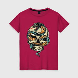 Футболка хлопковая женская Snake&Skull, цвет: маджента