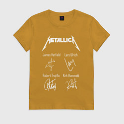 Футболка хлопковая женская METALLICA АВТОГРАФЫ, цвет: горчичный