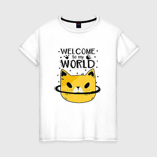 Женская футболка Желтый кот / Белый – фото 1