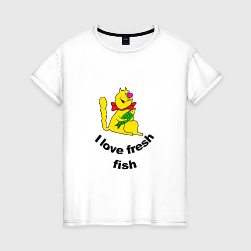 Женская футболка Кот с рыбой / Белый – фото 1