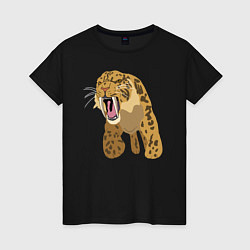 Футболка хлопковая женская Саблезубый тигр, цвет: черный
