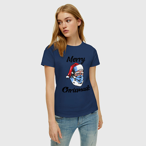 Женская футболка Merry Chrismask / Тёмно-синий – фото 3