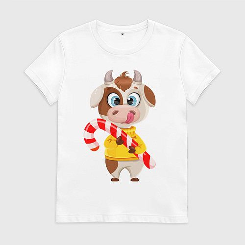 Женская футболка Милый новогодний бычок / Белый – фото 1