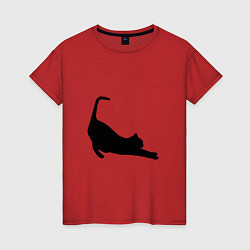 Футболка хлопковая женская Кошка подтягивается, цвет: красный