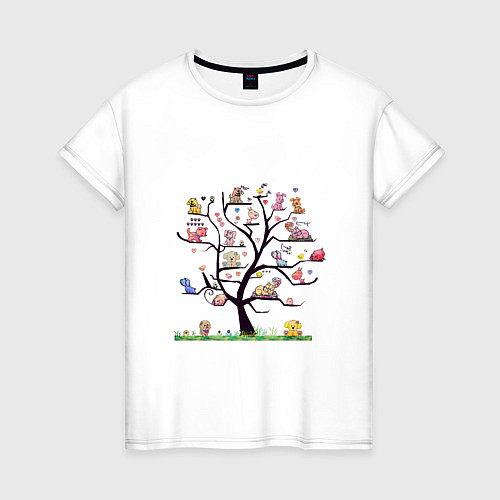 Женская футболка Собачки на дереве / Белый – фото 1