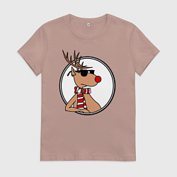 Футболка хлопковая женская Олень Хипстер, цвет: пыльно-розовый