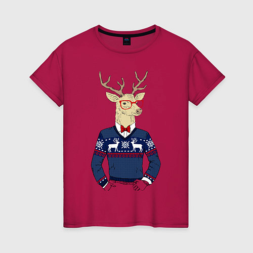 Женская футболка Hipster Deer / Маджента – фото 1