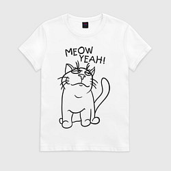 Футболка хлопковая женская Meow yeah!, цвет: белый