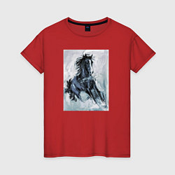 Футболка хлопковая женская Лошадь арт, цвет: красный