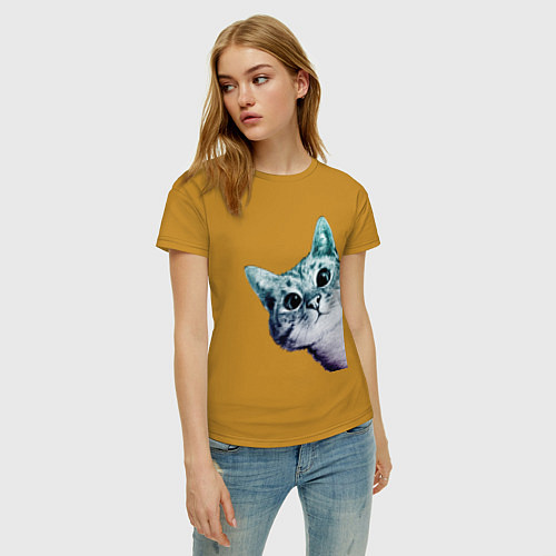 Женская футболка Любопытный кот / Горчичный – фото 3
