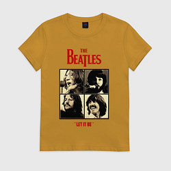 Футболка хлопковая женская The Beatles LET IT BE, цвет: горчичный
