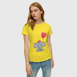 Футболка хлопковая женская Влюбленный слоник, цвет: желтый — фото 2