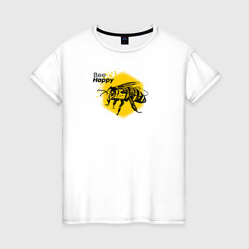 Женская футболка Bee happy Будь счастлив / Белый – фото 1