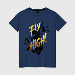 Футболка хлопковая женская FLY HIGH gold ver, цвет: тёмно-синий