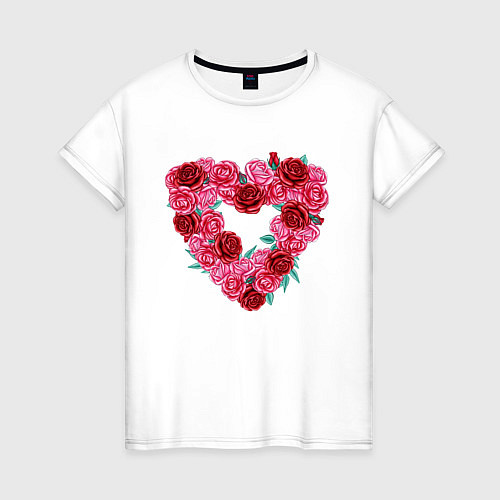 Женская футболка Сердце в розах / Белый – фото 1