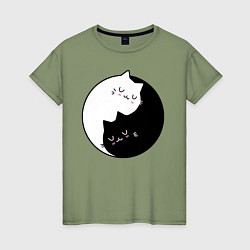 Футболка хлопковая женская Yin and Yang cats, цвет: авокадо