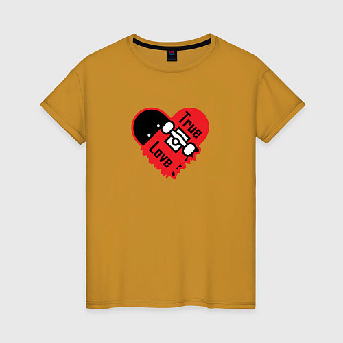 Женская футболка Настоящая Любовь Скейтборд / Горчичный – фото 1