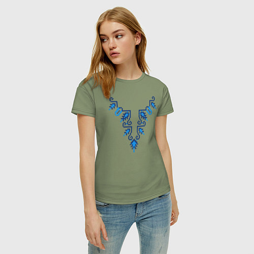 Женская футболка Славянский узор сине-голубой / Авокадо – фото 3