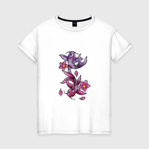Женская футболка Рыбы цветы весна / Белый – фото 1