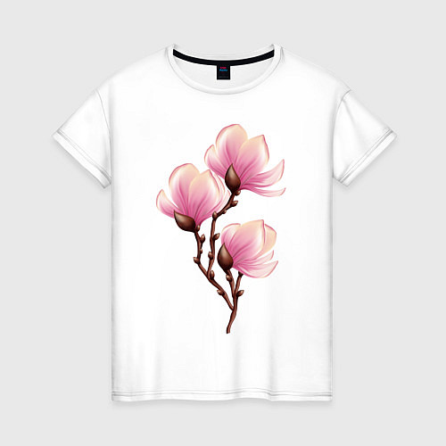 Женская футболка Ветка магнолии в цвету / Белый – фото 1