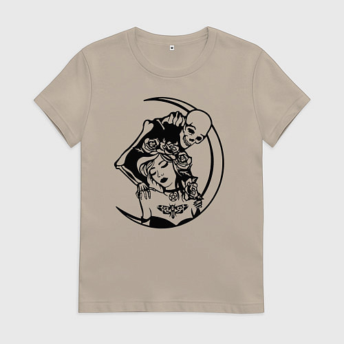 Женская футболка Девушка и скелет / Миндальный – фото 1