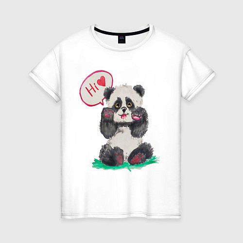 Женская футболка Акварельная милая панда / Белый – фото 1
