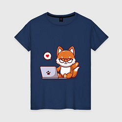 Женская футболка Cute fox and laptop