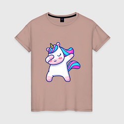 Футболка хлопковая женская Cute unicorn, цвет: пыльно-розовый