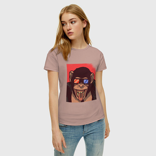 Женская футболка Обезьяна в 3D очках / Пыльно-розовый – фото 3